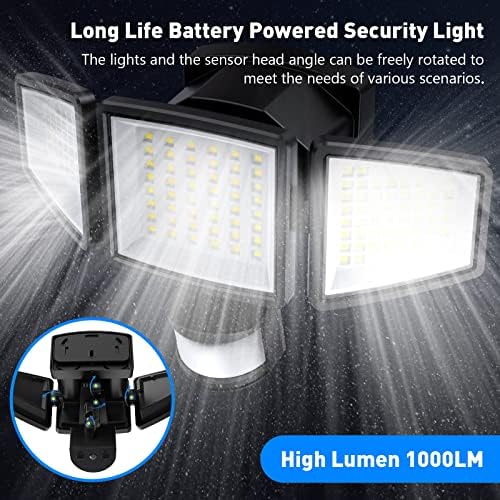 Sensor de movimento QUNCWL Luzes externas de bateria - 1000lm de bateria LED LUZ DE SEGURANÇA LED - Luzes de inundação de 5000k