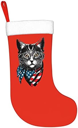 QG ZZX CAT Usando a bandeira dos EUA Staque de Natal de Natal Sabedas Lareira Pendure meia decoração de 18 polegadas Decoração de