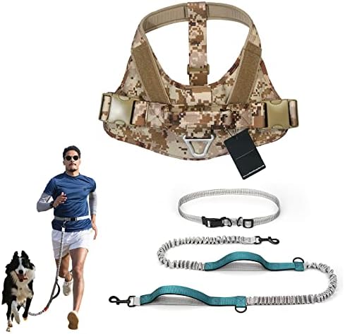 Wtzwy Nylon Dog Tactical Vest & Hands Free Leash Set, arnês de cães multifuncionais para caminhadas esportivas ao ar livre,
