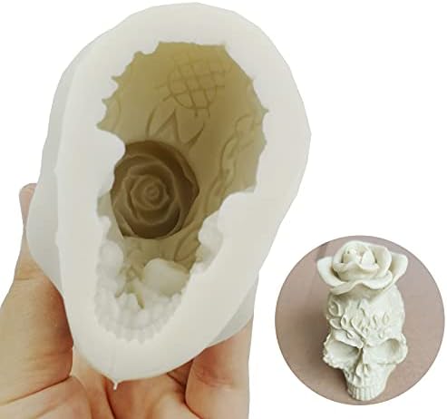 Skull 3D Rose Candle Silicone Mold, resina Candle Art Art Halloween, Silicone Epoxy Polymer Mold Soop Handmade, decoração