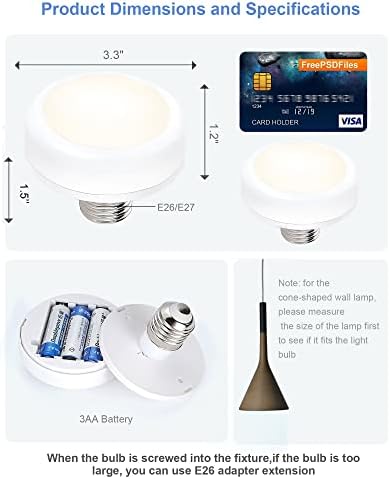 Bailoch 2 pacotes lâmpadas de bateria sem eletricidade para lâmpadas, lâmpada de bateria AA com controle remoto, luzes de disco de LED alimentadas por bateria com parafuso e26 para não acessório de iluminação conectada