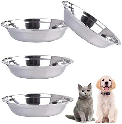 Tigelas de gato de aço inoxidável muyg, 4 pcs elevou gatos rasos alimentos e tigelas de água pratos de animais de estimação de