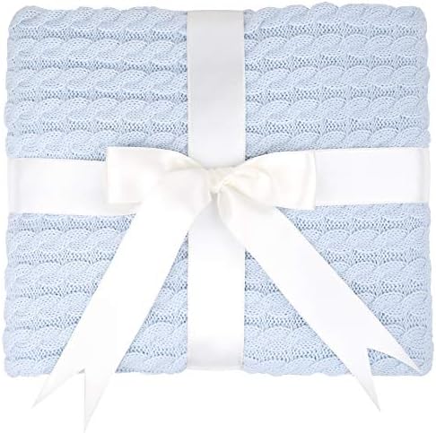 Lilax Baby Cable Knit Blain Soft quente Criança para meninos e meninas 35x30 polegadas azul