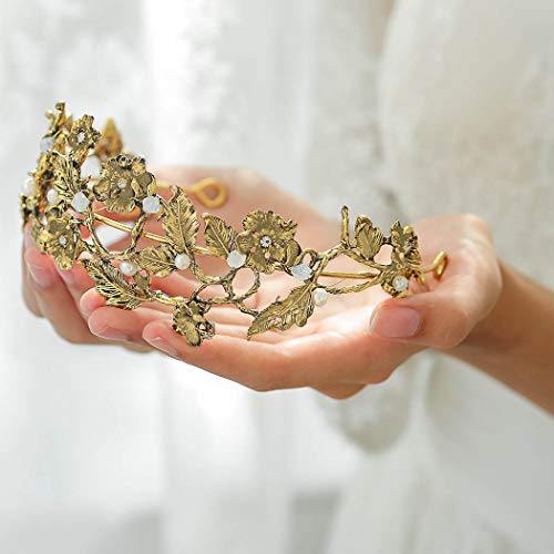 Littleb barroco de casamento coroa de ouro vintage tiara pérola pérola headpieces coroa de flores para mulheres e meninas