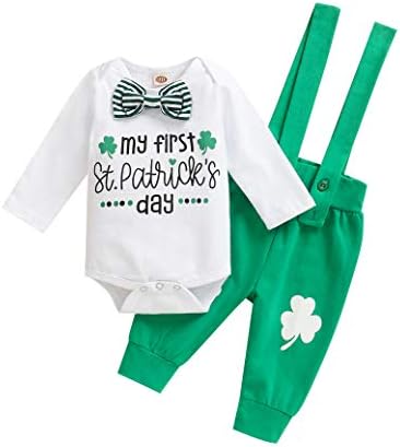 Oklady, meu primeiro dia do dia do dia do dia do dia do bebê, vestido de roupa de bebê com calças suspensas 1st ST PATRICKS Setfits Sets