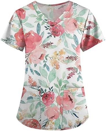 Elneeya uniformes de trabalho Scrub Tops Summer Summer Sleeve Camis de pescoço em V Scrubs de tamanho grande e respirável feminino