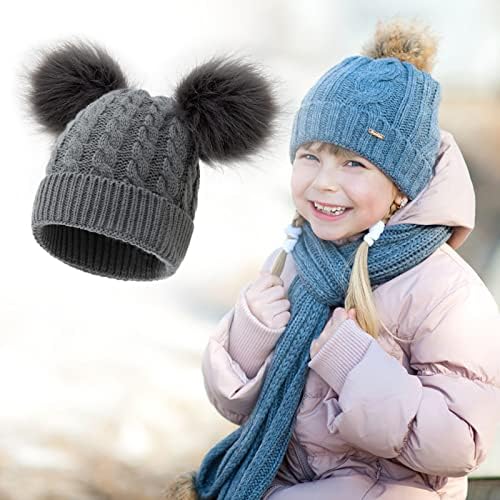 Capinho de inverno algodão malha garotas falsas pom kids chapéu de chapéu forrado meninos bebês chapéu chapéu de chapéu mens de