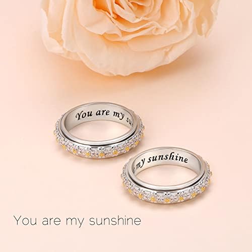 Ladytree Daisy Ansiedade Alivia os Spinner Rings You Are My Sunshine Flor Florge Ring Sterling Silver TDAH Tressão Anel