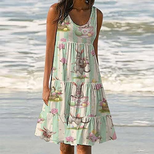 Vestido de estampa de ovo de Páscoa para mulheres 2023 Vestido casual de verão Boho vestido de mangas com cintura alta midi praia