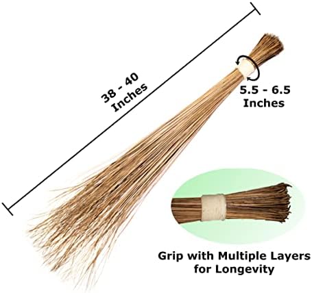 Becos de vassoura de coco para limpeza em casa - pacote de 1 | Vassouras longas de grama de coco com múltipla aderência